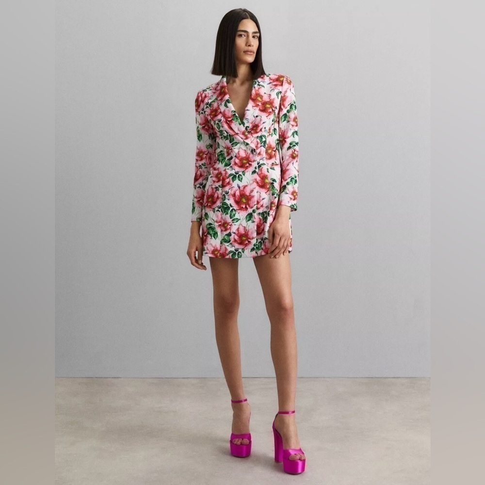 NWT ALICE + OLIVIA Latoya Tea Floral Crepe Tailored Mini Blazer Dress - Picture 3 of 16